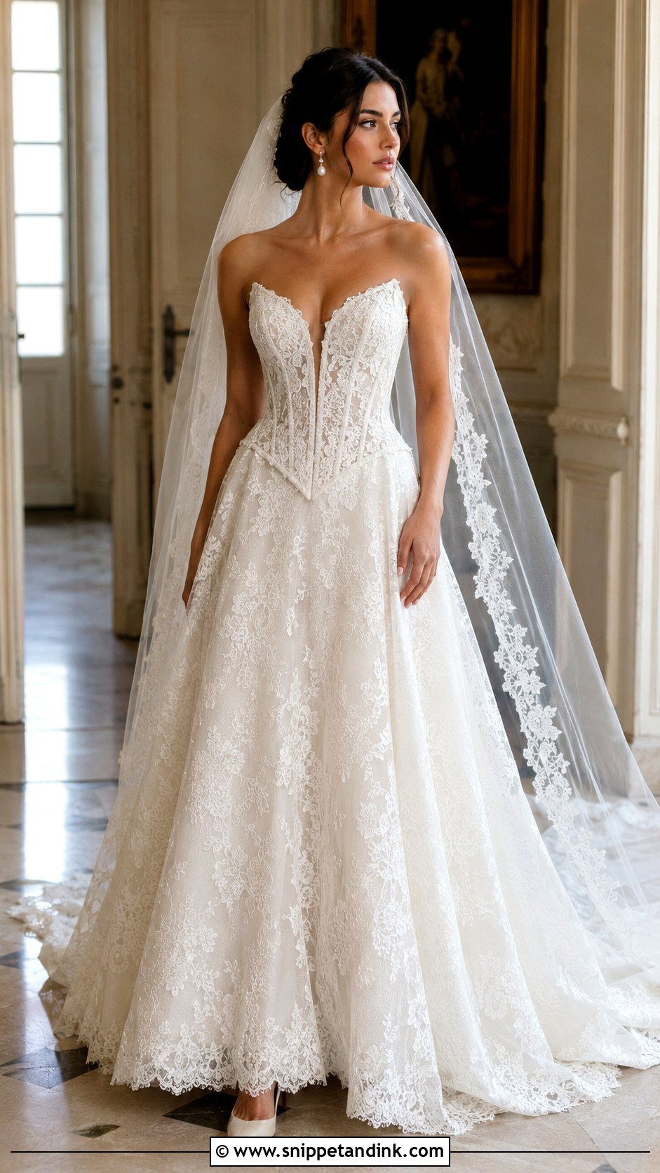 Lace Basque Waist Wedding Dress - Snippet and Ink - 20 Glam Wedding Dresses