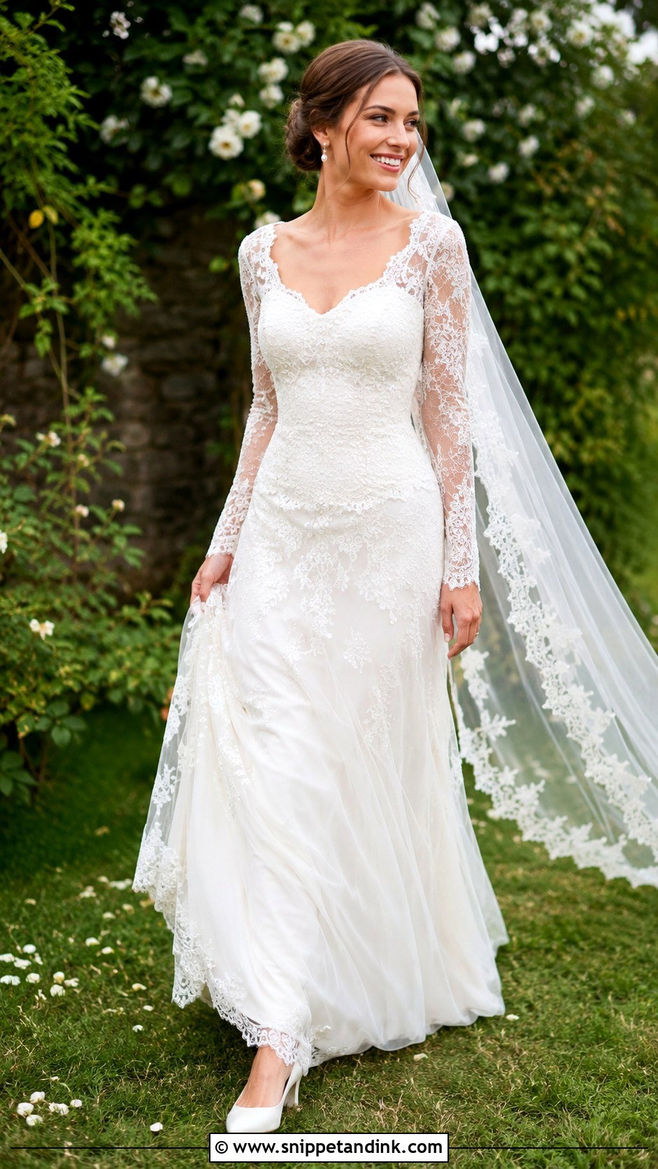 Lace Basque Waist Wedding Dress With Sleeves - Snippet and Ink - 25 Basque Waist Wedding Dress with Sleeves