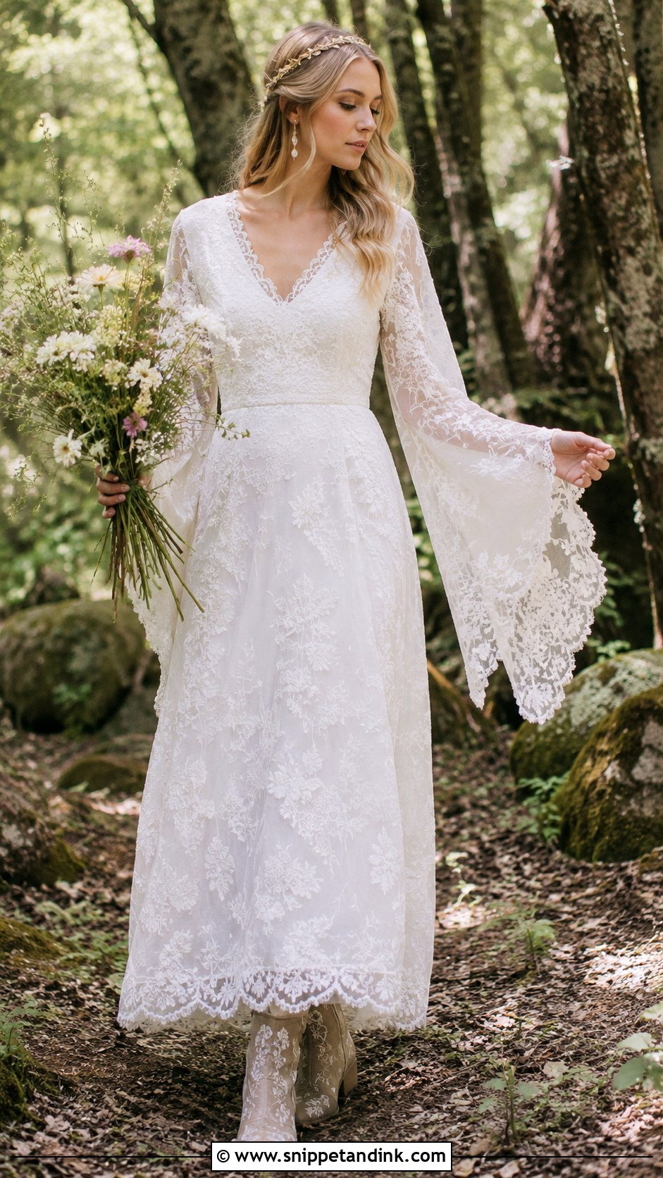 Lace Bell Sleeve Faerie Wedding Dress - Snippet and Ink - 20 Faerie Wedding Dress Ideas