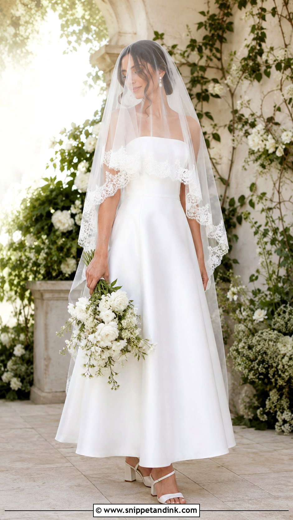 Lace Blusher Veil With A Line Dress - Snippet and Ink - 25 Veil Covering Face Ideas