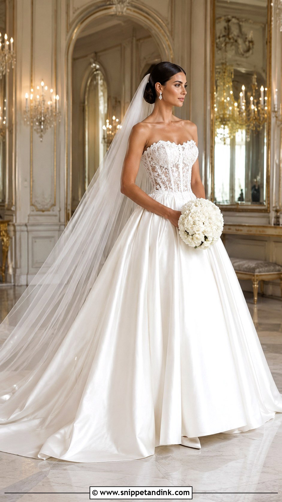 Lace Bodice Basque Waist Satin Wedding Dress - Snippet and Ink - 20 Basque Waist Lace Wedding Dress Ideas