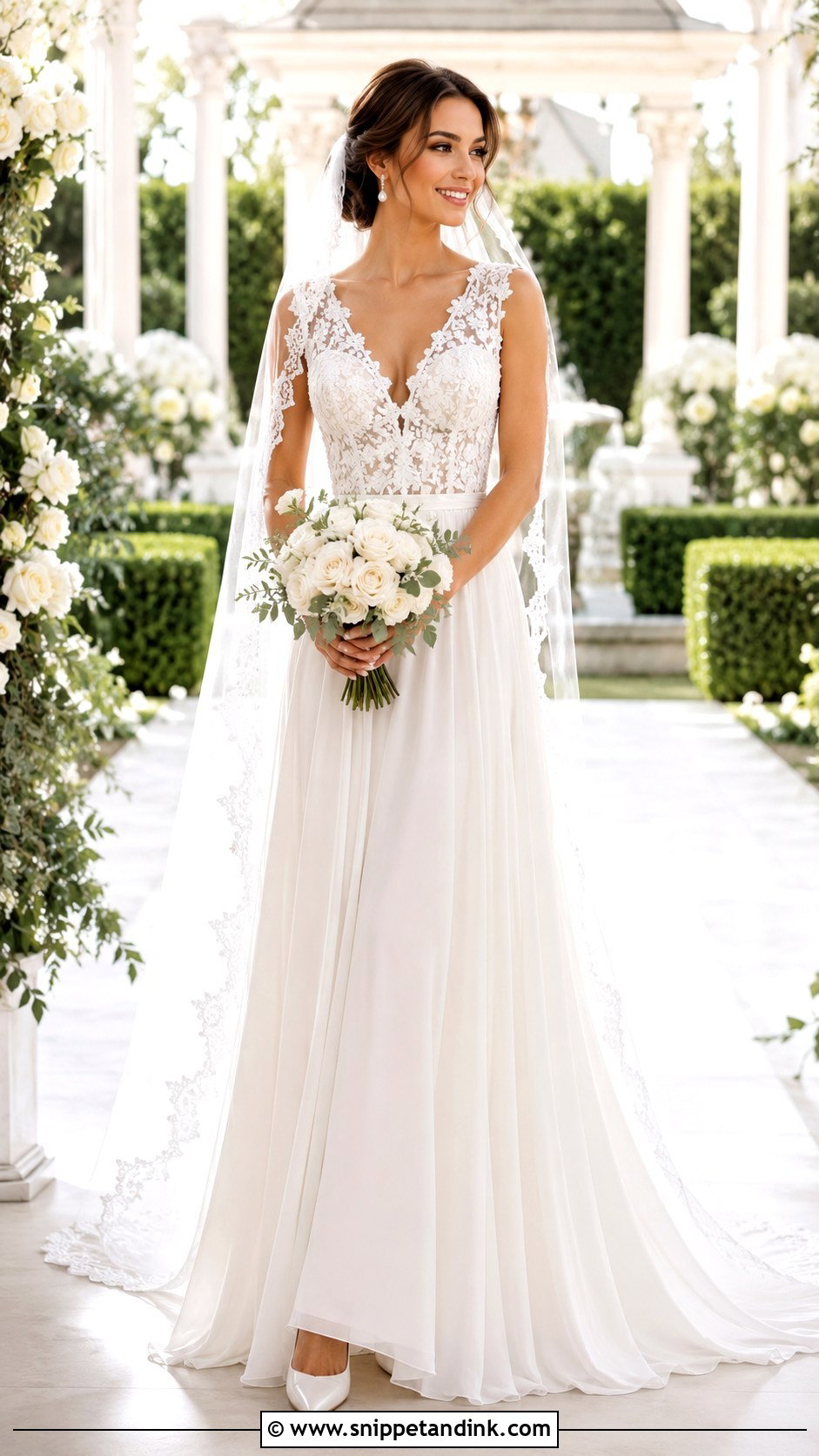 Lace Bodice Chiffon Wedding Dress - Snippet and Ink - 20 Flowy Chiffon Wedding Dress Ideas