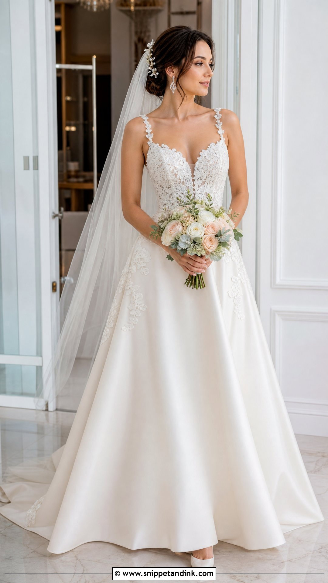 Lace Bodice Satin A Line Wedding Dress - Snippet and Ink - 20 Satin Aline Wedding Dress Ideas