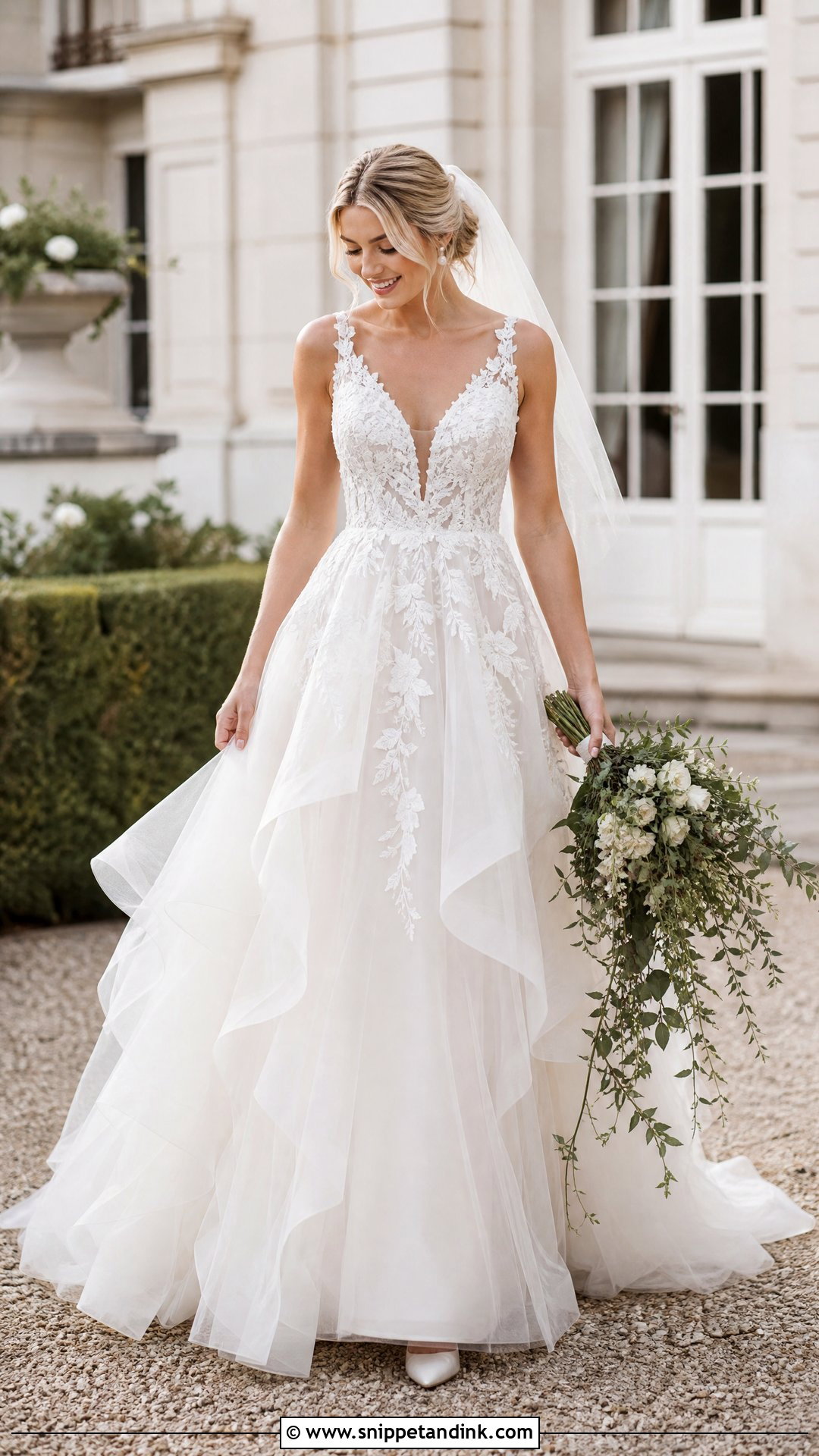 Lace Bodice Waterfall Wedding Dress - Snippet and Ink - 20 Waterfall Wedding Dress Ideas
