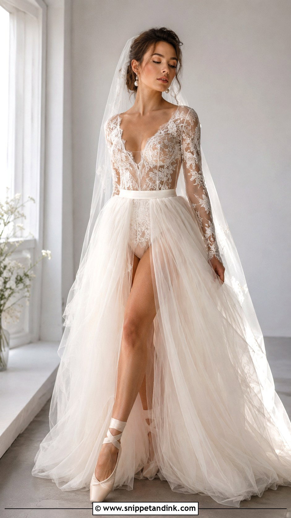Lace Bodysuit And Tulle Skirt Wedding Dress - Snippet and Ink - 25 Top and Skirt Wedding Dress Ideas