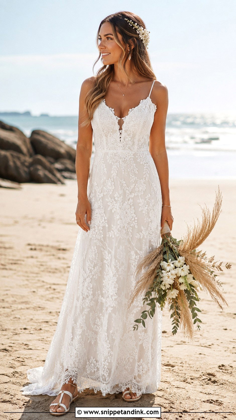 Lace Boho Beach Wedding Dress - Snippet and Ink - 20 Destination Wedding Dress Beach Ideas