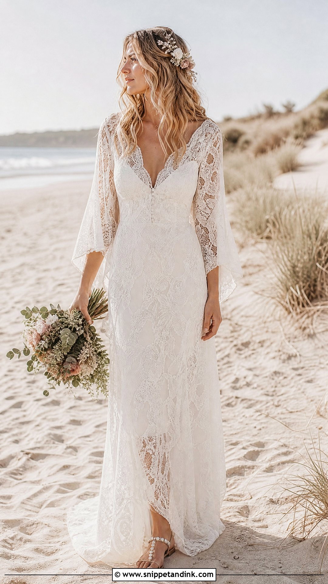 Lace Boho Beach Wedding Dress - Snippet and Ink - 25 Coastal Wedding Dress Ideas