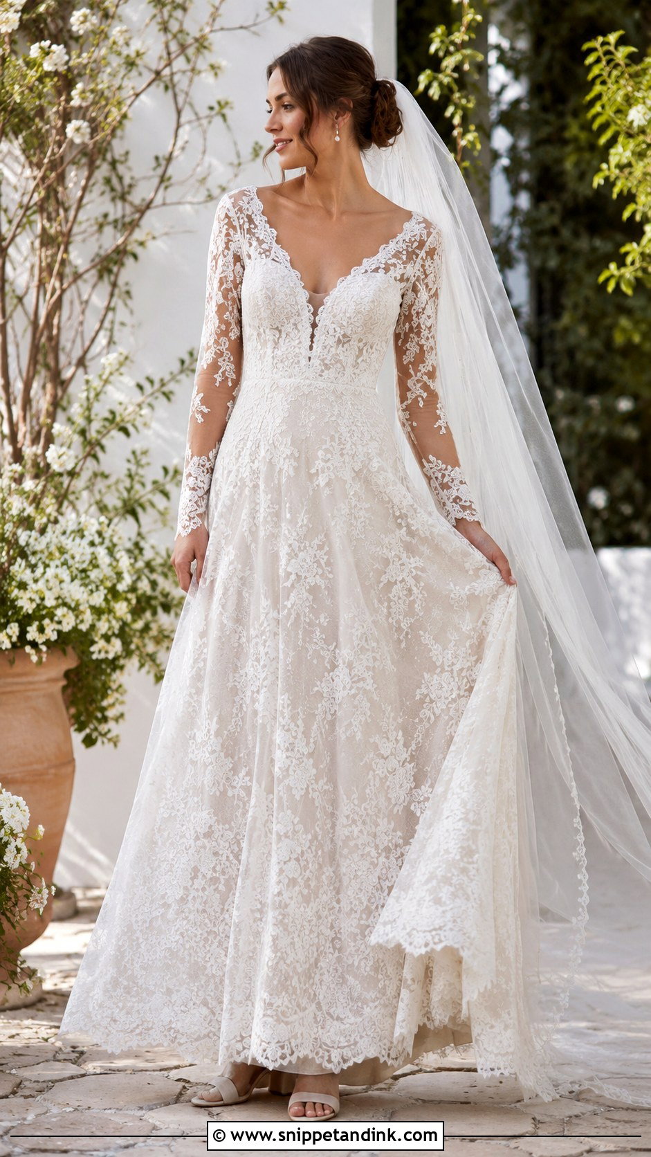 Lace Boho Long Sleeve Wedding Dress - Snippet and Ink - 20 Boho Long Sleeve Wedding Dress Ideas