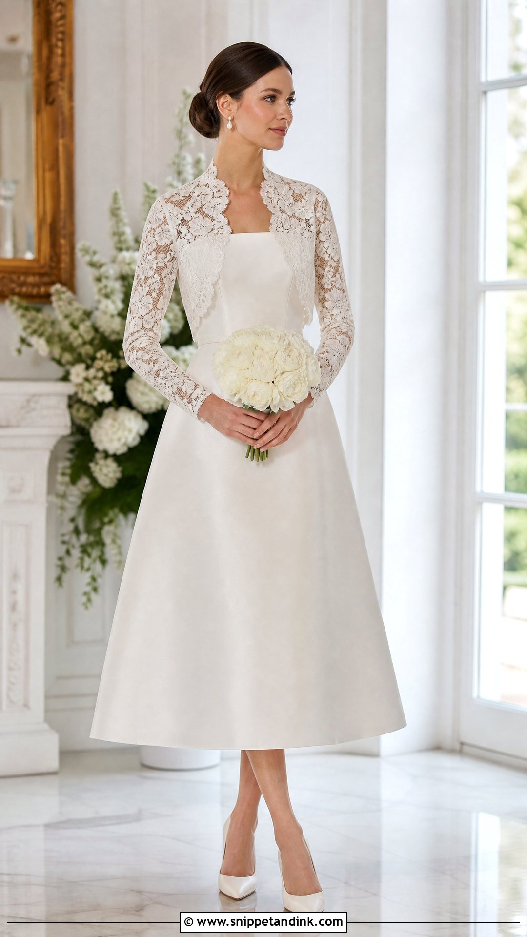 Lace Bolero With A Line Wedding Dress - Snippet and Ink - 20 Wedding Jacket Bride Cover Up Ideas
