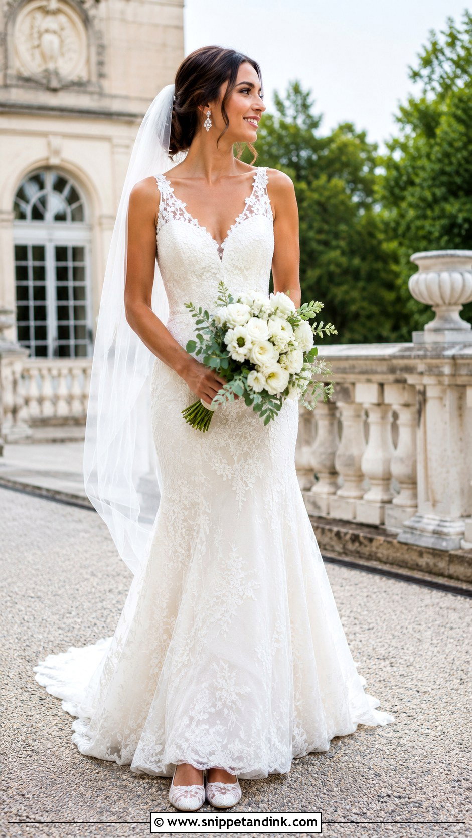 Lace Bridal Ballet Flats With Lace Wedding Dress - Snippet and Ink - 20 Bridal Ballet Flats Ideas