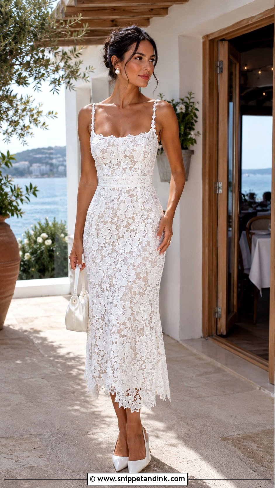 Lace Bridal Beach Midi Dress - Snippet and Ink - 20 Bridal Beach Outfit Ideas