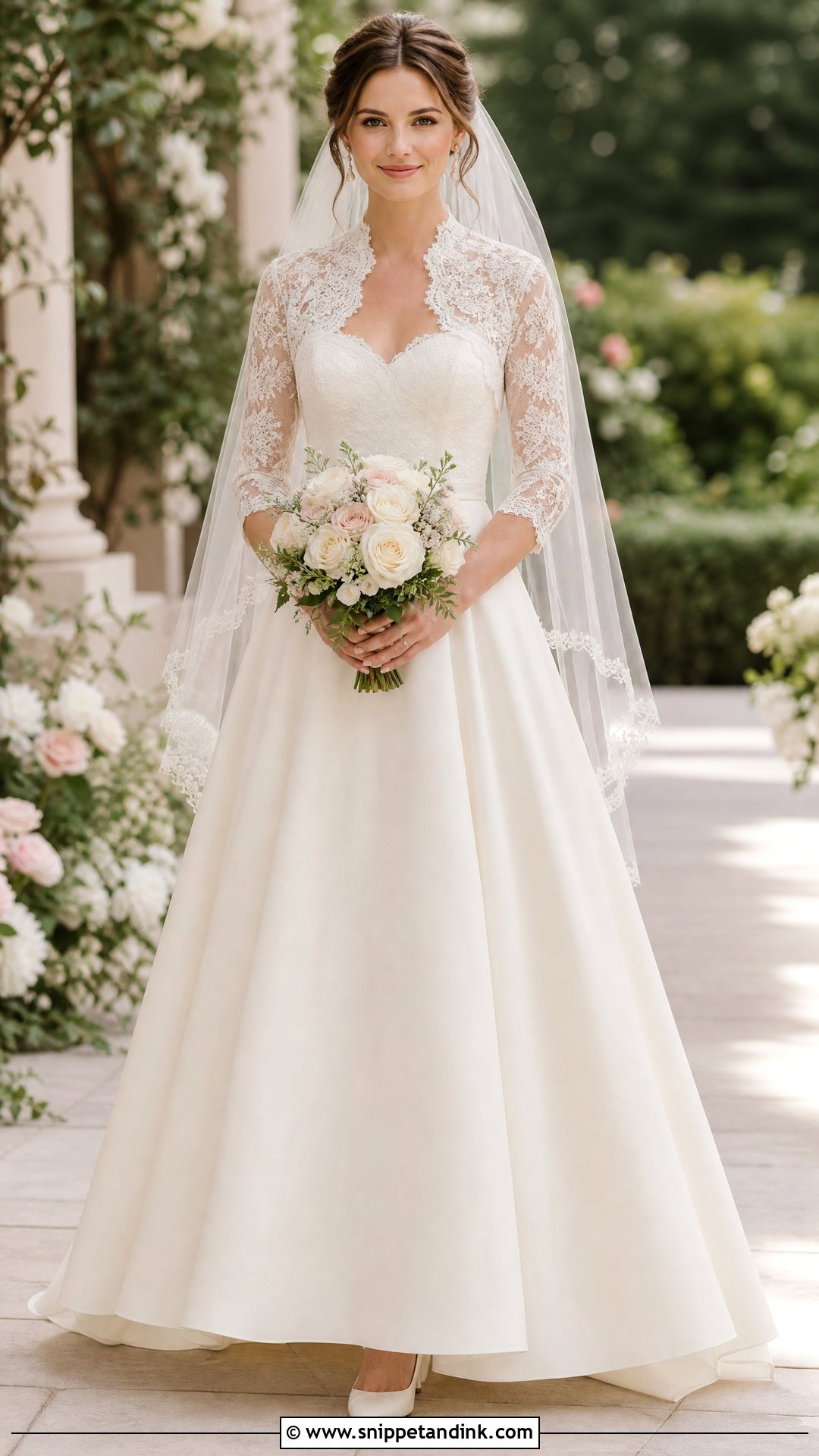 Lace Bridal Bolero With A Line Gown - Snippet and Ink - 25 Bridal Jacket Ideas