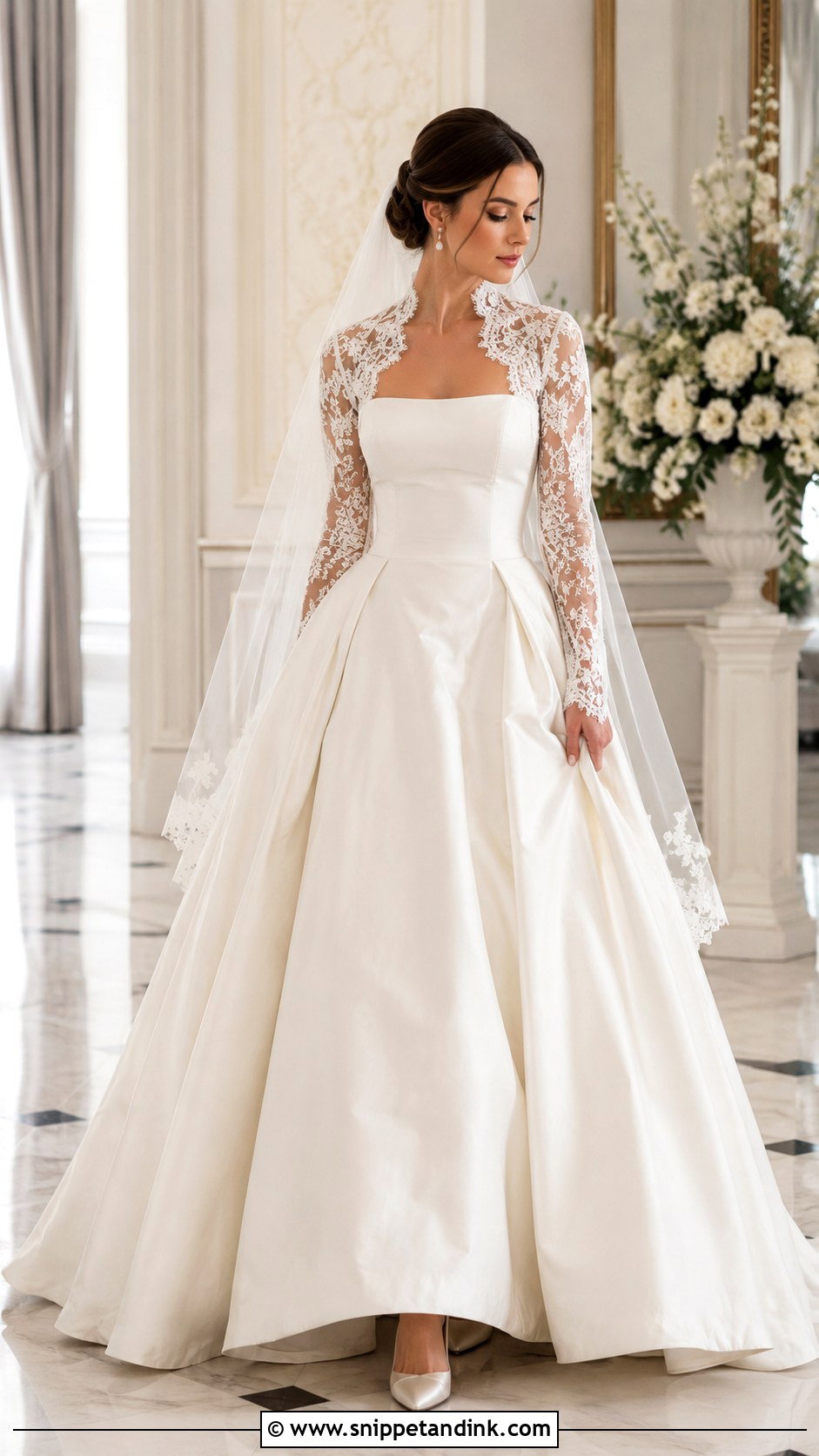 Lace Bridal Bolero With Strapless Ball Gown - Snippet and Ink - 20 Bridal Bolero Jacket Ideas