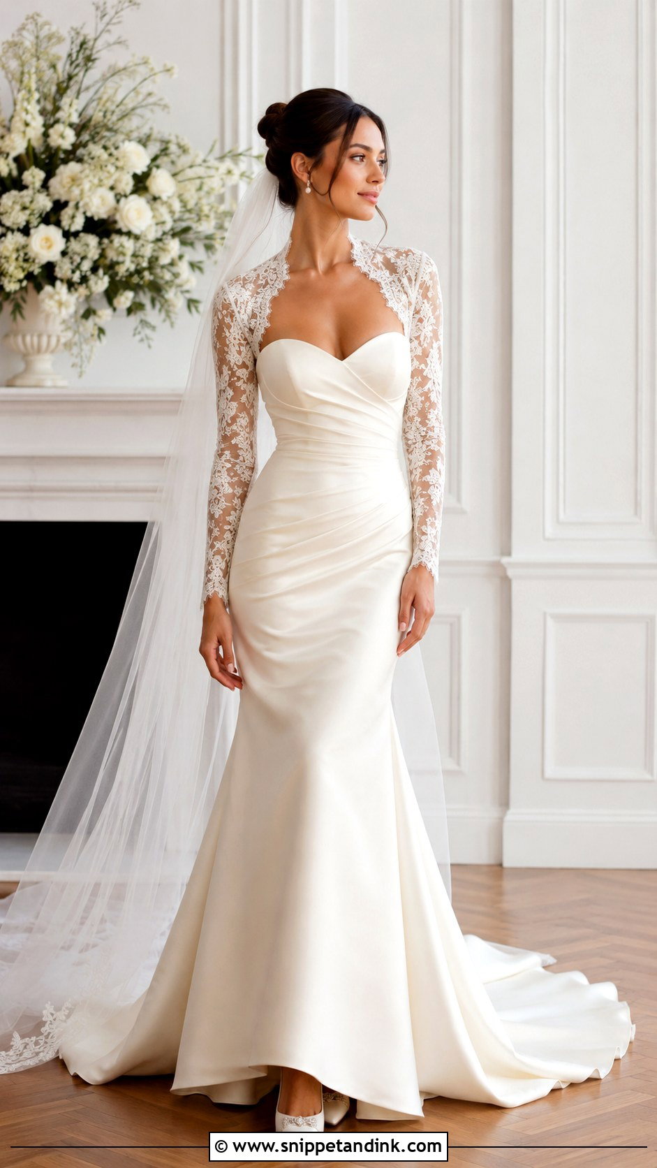 Lace Bridal Bolero With Strapless Wedding Dress - Snippet and Ink - 25 Bridal Bolero Ideas
