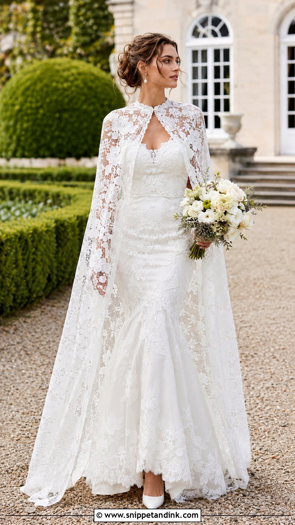 Lace Bridal Cloak With Mermaid Wedding Dress - Snippet and Ink - 20 Bridal Cloak Ideas