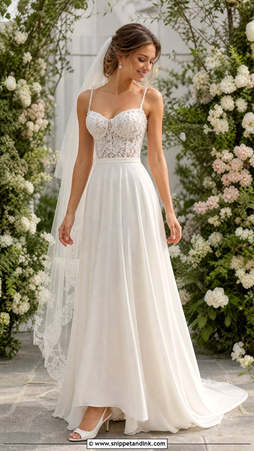 Lace Bridal Corset Top With A Line Skirt - Snippet and Ink - 20 Bridal Corset Top Ideas