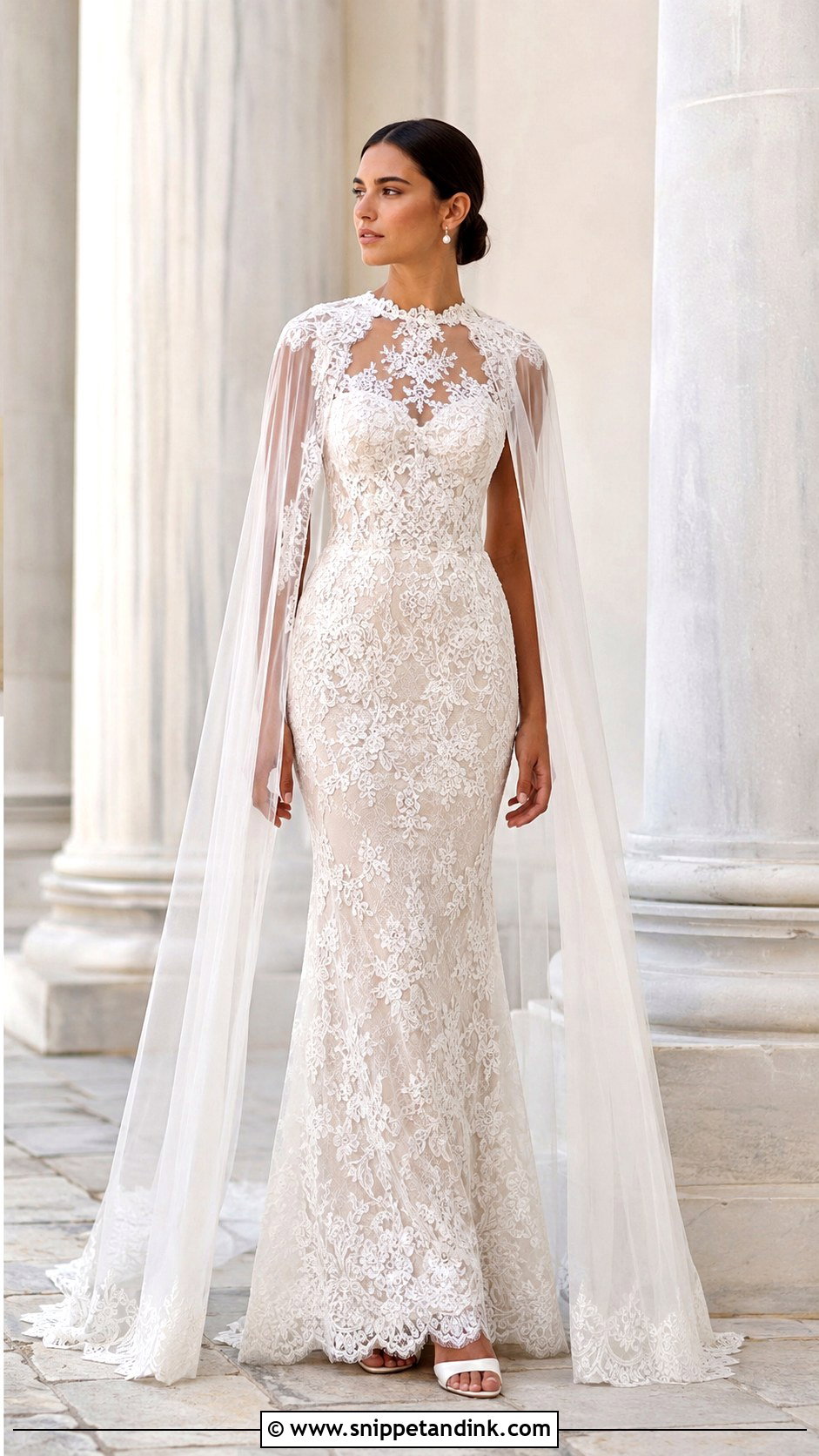Lace Bridal Dress With Cape - Snippet and Ink - 25 Lace Bridal Dress Ideas