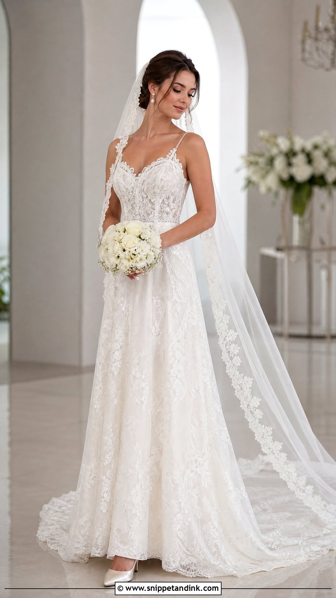Lace Bridal Dress With Long Veil - Snippet and Ink - 25 Luxury Bridal Dress Ideas