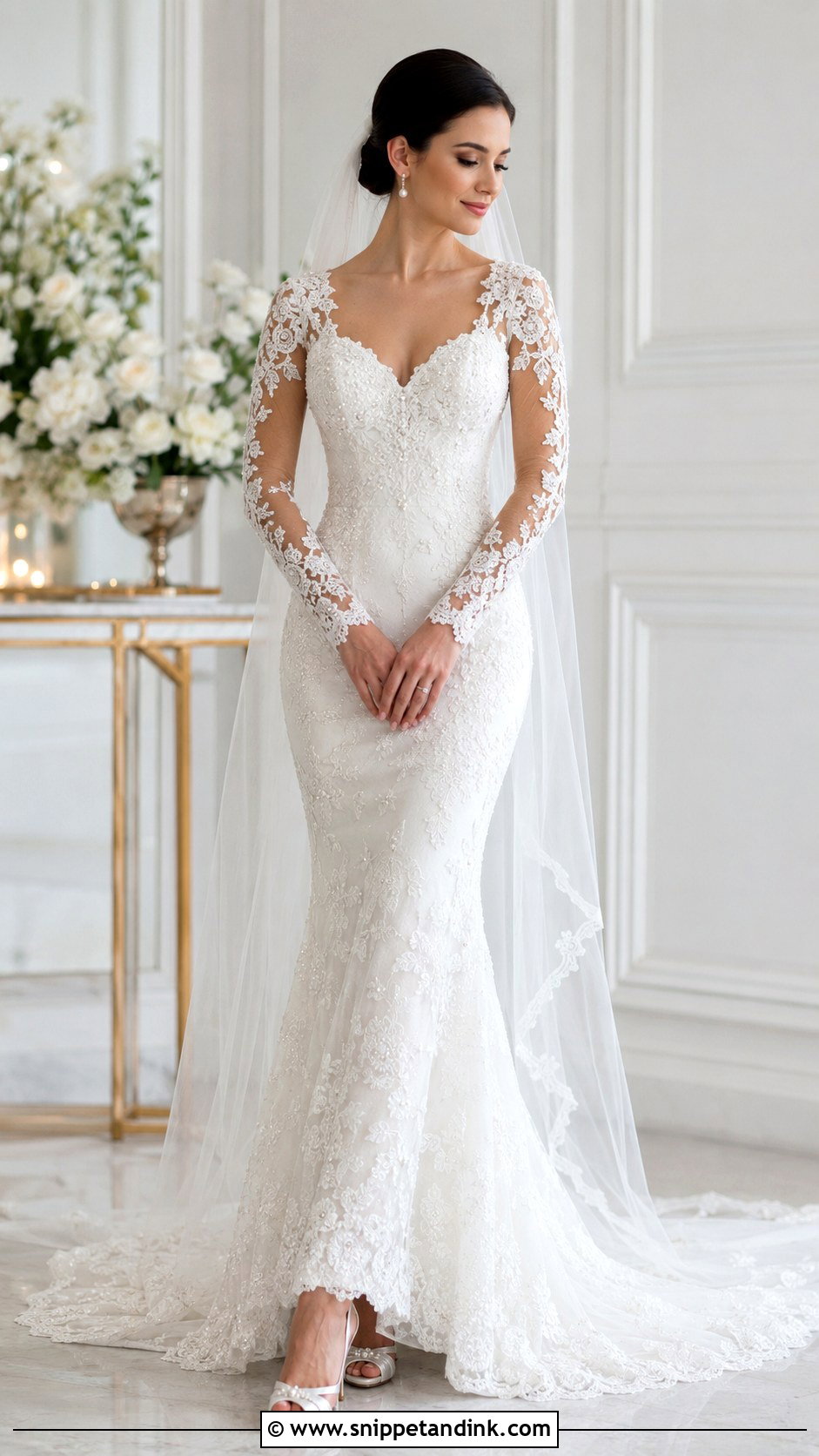 Lace Bridal Dress With Pearl Details - Snippet and Ink - 25 Lace Bridal Dress Ideas