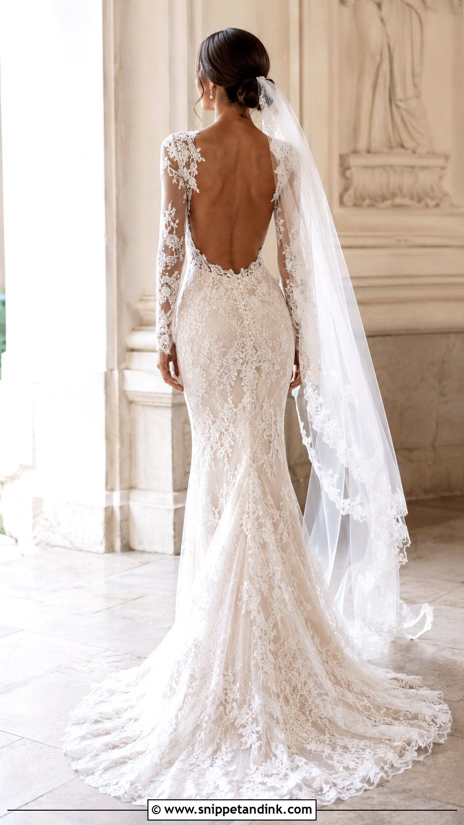 Lace Bridal Dress With Sleeves And Open Back - Snippet and Ink - 25 Lace Bridal Dress Ideas