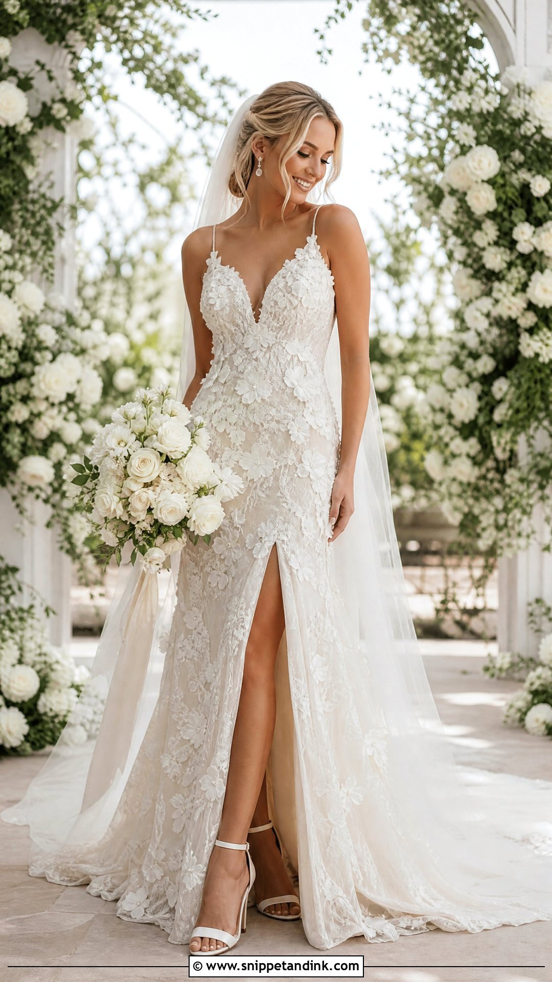 Lace Bridal Gown With 3D Flowers - Snippet and Ink - 25 Lace Bridal Gown Ideas