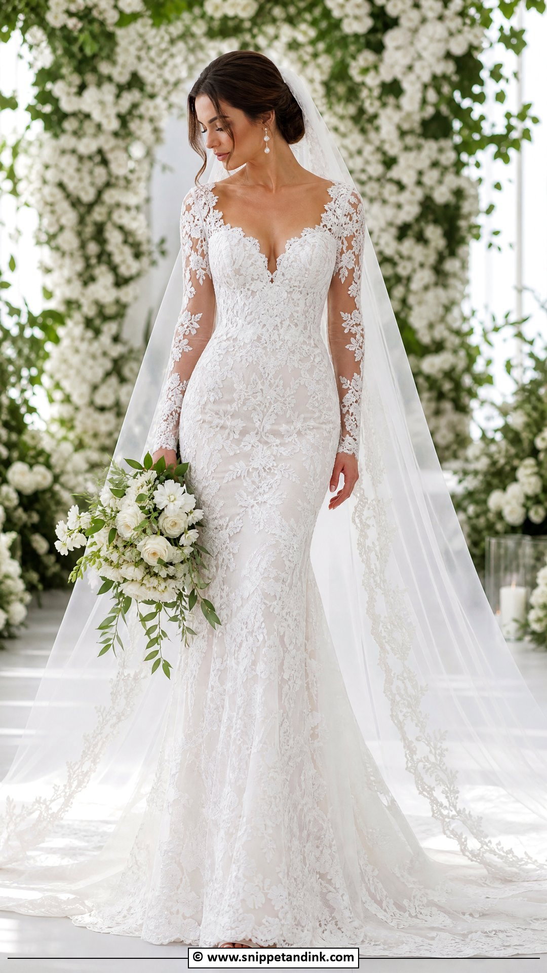 Lace Bridal Gown With Cathedral Veil - Snippet and Ink - 35 Bridal Gown Ideas