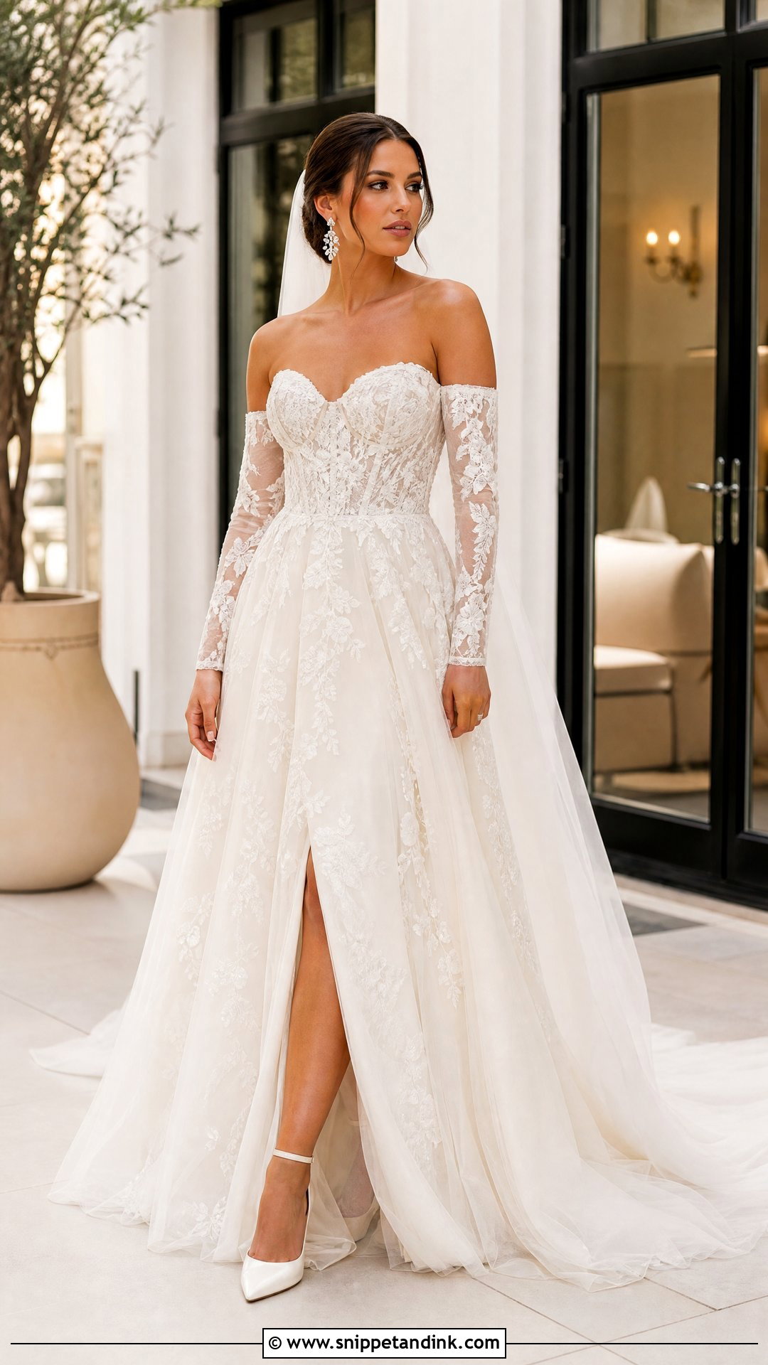 Lace Bridal Gown With Detachable Sleeves - Snippet and Ink - 25 Lace Bridal Gown Ideas