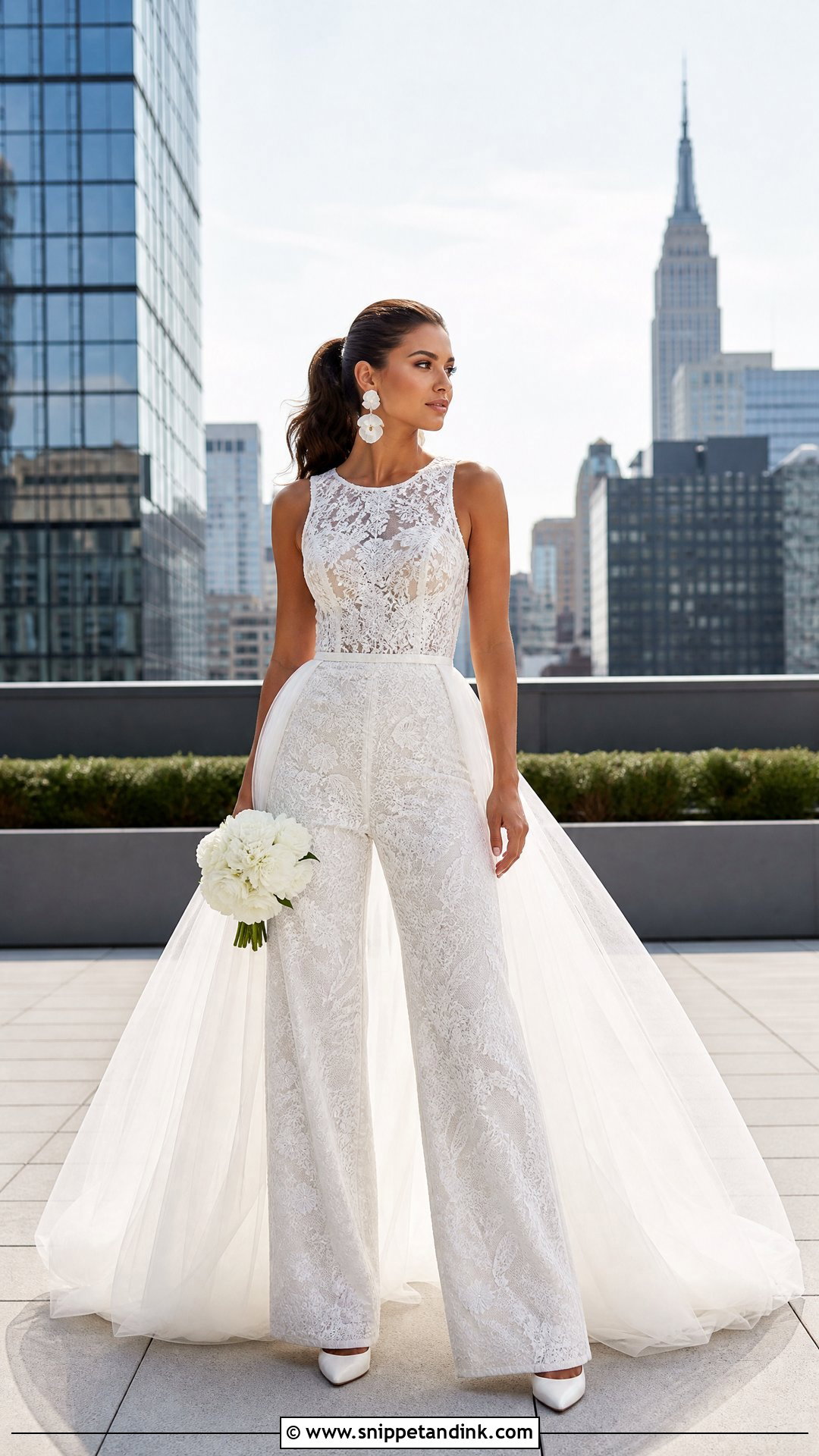 Lace Bridal Jumpsuit With Overskirt - Snippet and Ink - 20 Wedding Lace Styles