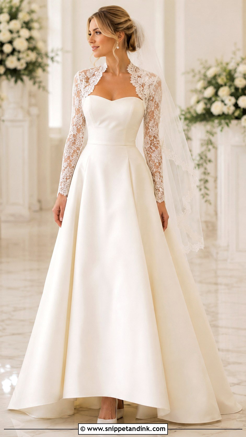 Lace Bridal Shrug With Strapless Wedding Dress - Snippet and Ink - 20 Bridal Shrug Ideas