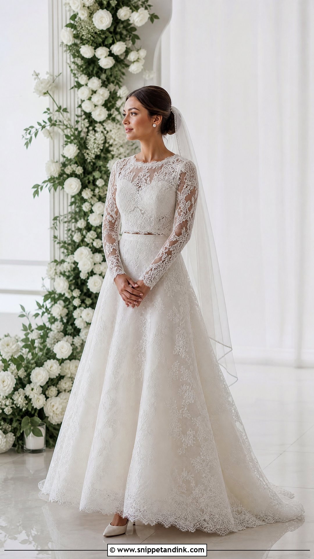 Lace Bridal Skirt With Long Sleeve Top - Snippet and Ink - 20 Bridal Skirt Ideas