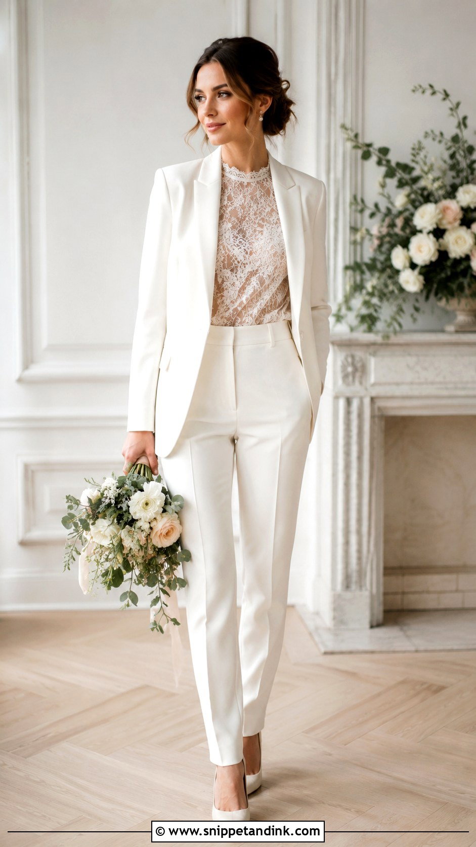 Lace Bridal Suit Outfit - Snippet and Ink - 30 Lesbian Wedding Outfits