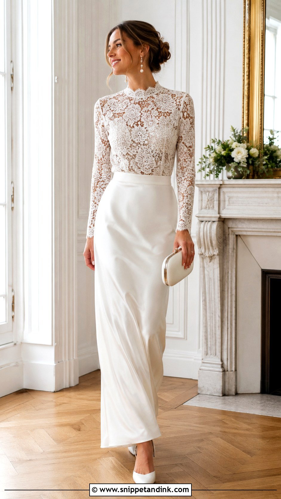 Lace Bridal Top With Satin Maxi Skirt - Snippet and Ink - 20 Bride Top Ideas