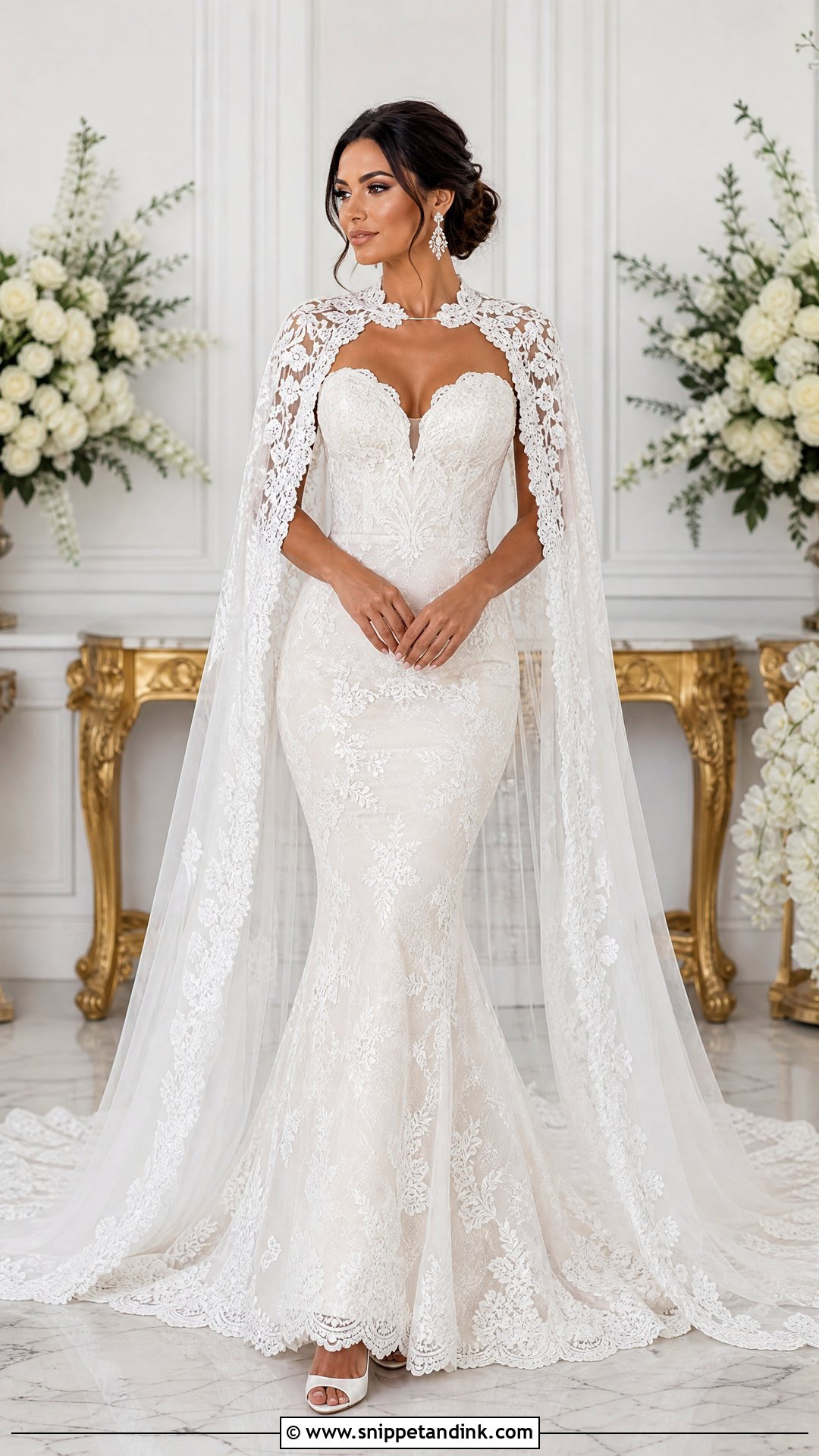 Lace Bride Cape With Mermaid Wedding Dress - Snippet and Ink - 25 Bride Cape Ideas