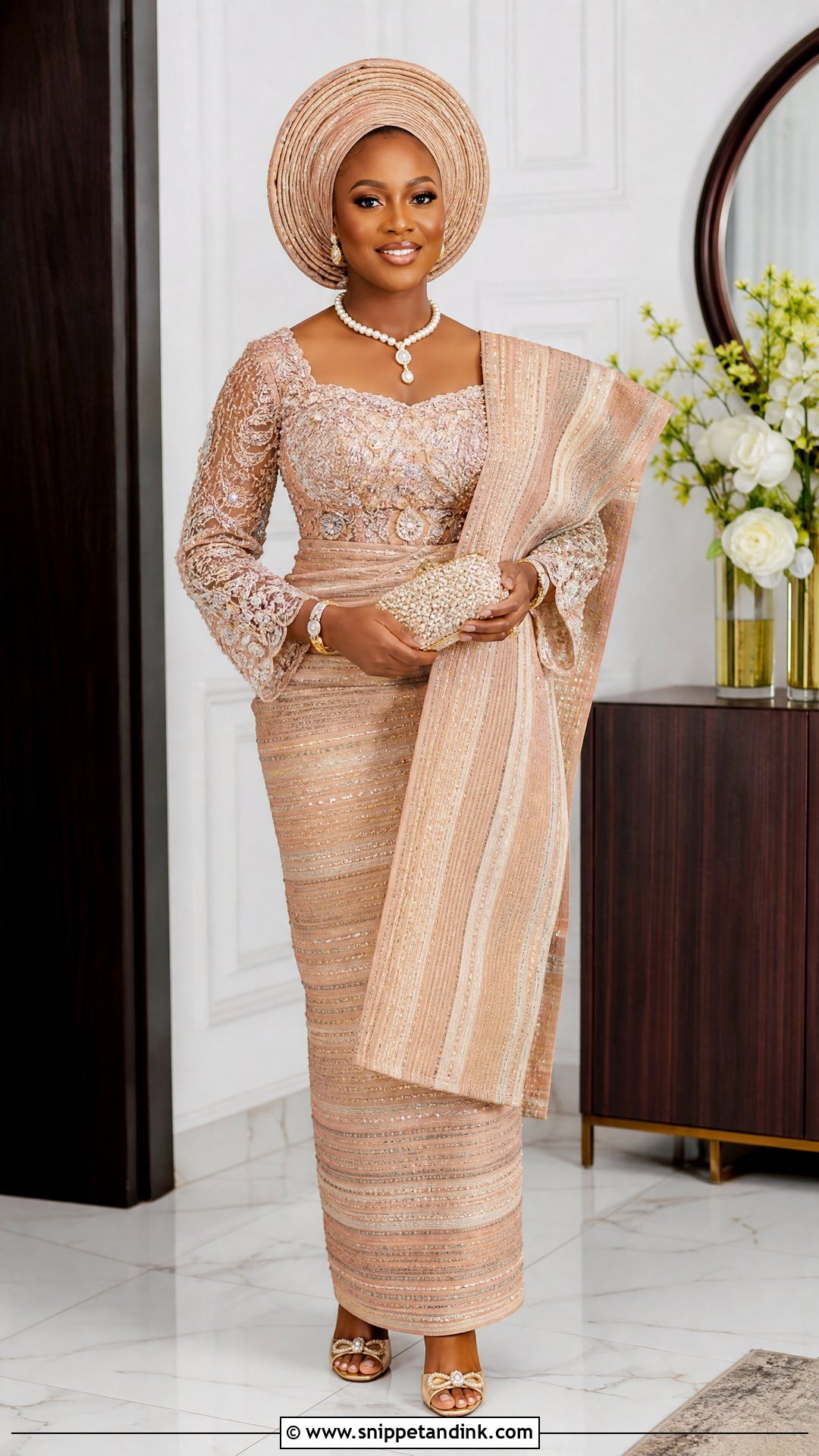 Lace Buba And Aso Oke Wrapper Bridal Attire - Snippet and Ink - 25 Yoruba Bride Traditional Attire Ideas
