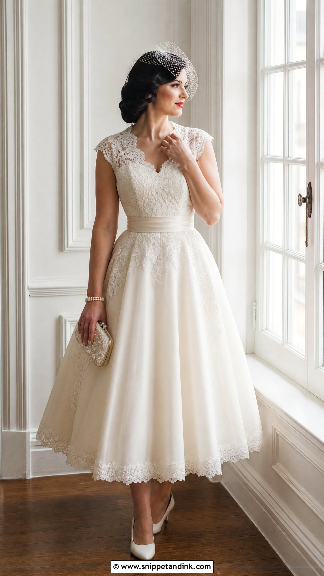 Lace Cap Sleeve Rockabilly Wedding Dress - Snippet and Ink - 20 Rockabilly Wedding Dresses