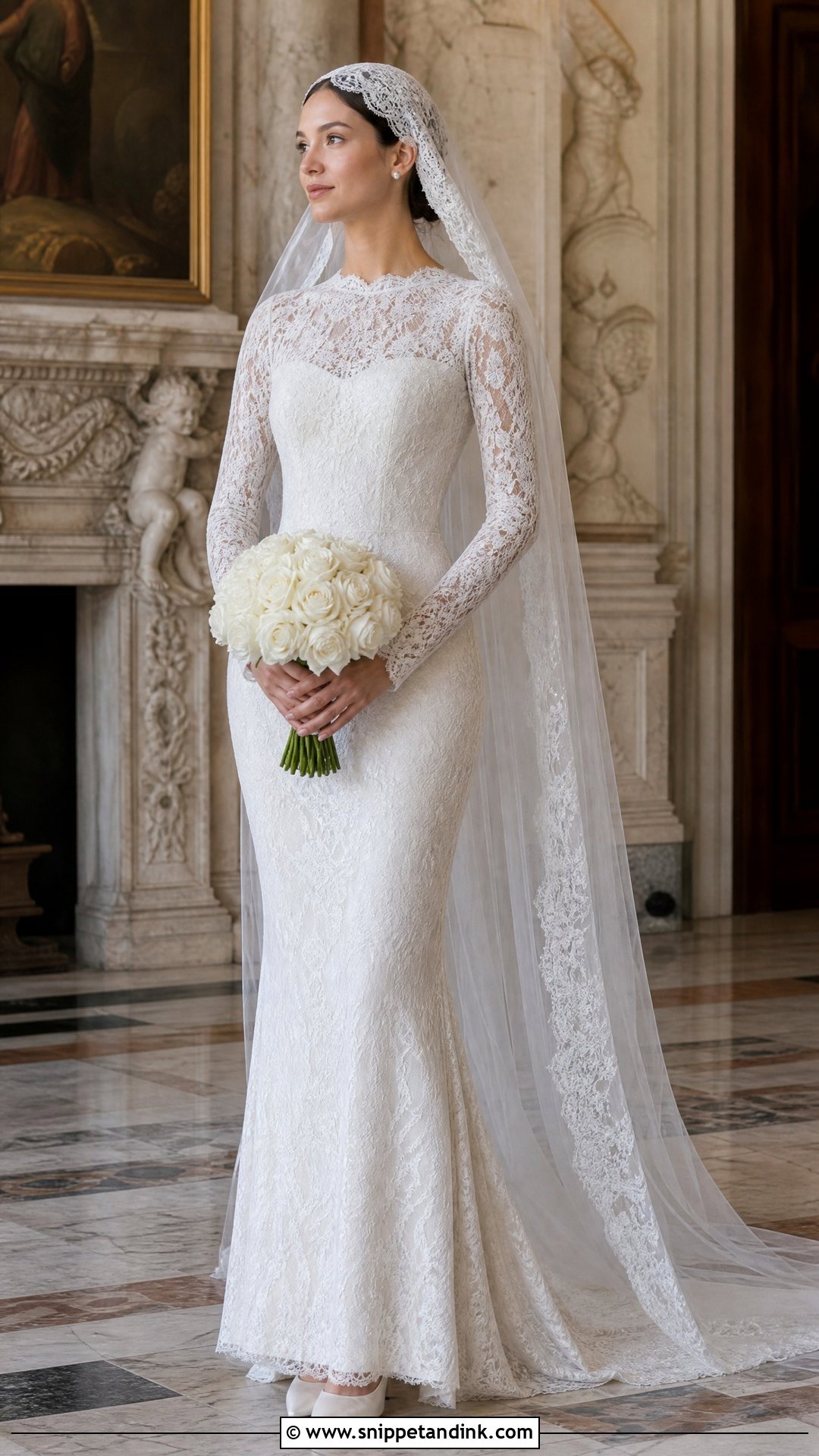 Lace Cap Veil With Long Sleeve Dress - Snippet and Ink - 20 Wedding Cap Ideas
