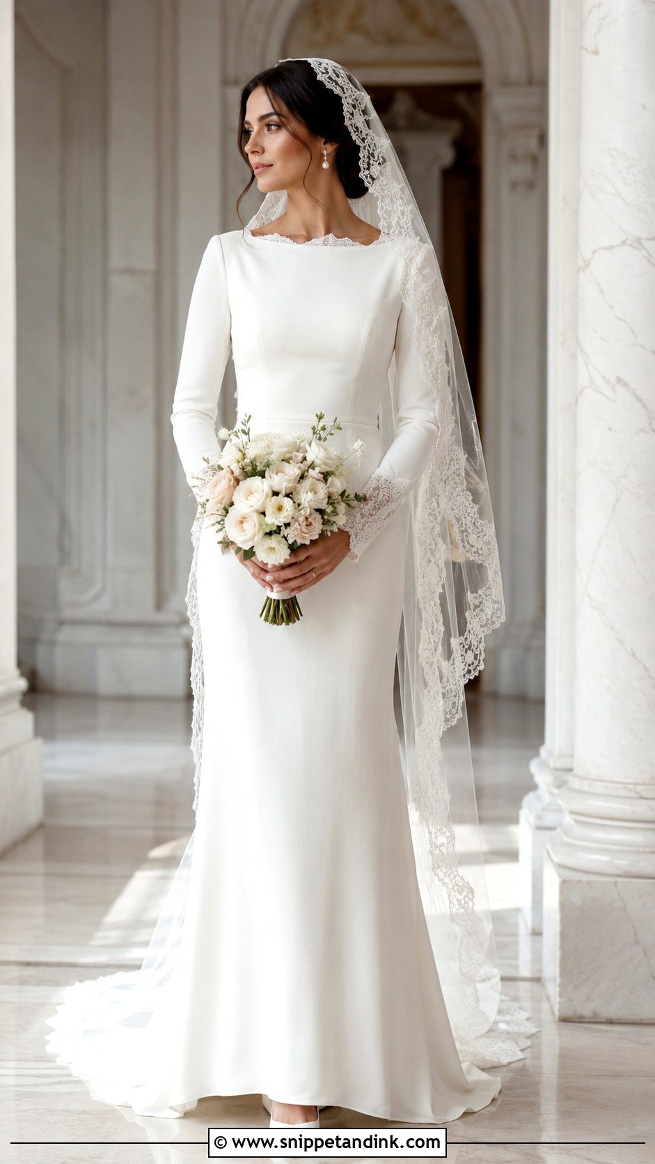 Lace Cap Veil With Long Sleeve Dress - Snippet and Ink - 25 Cap Veil Ideas