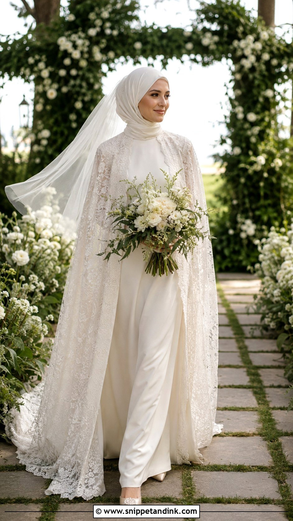 Lace Cape Gown With Chiffon Bridal Hijab - Snippet and Ink - 20 Bridal with Hijab Ideas