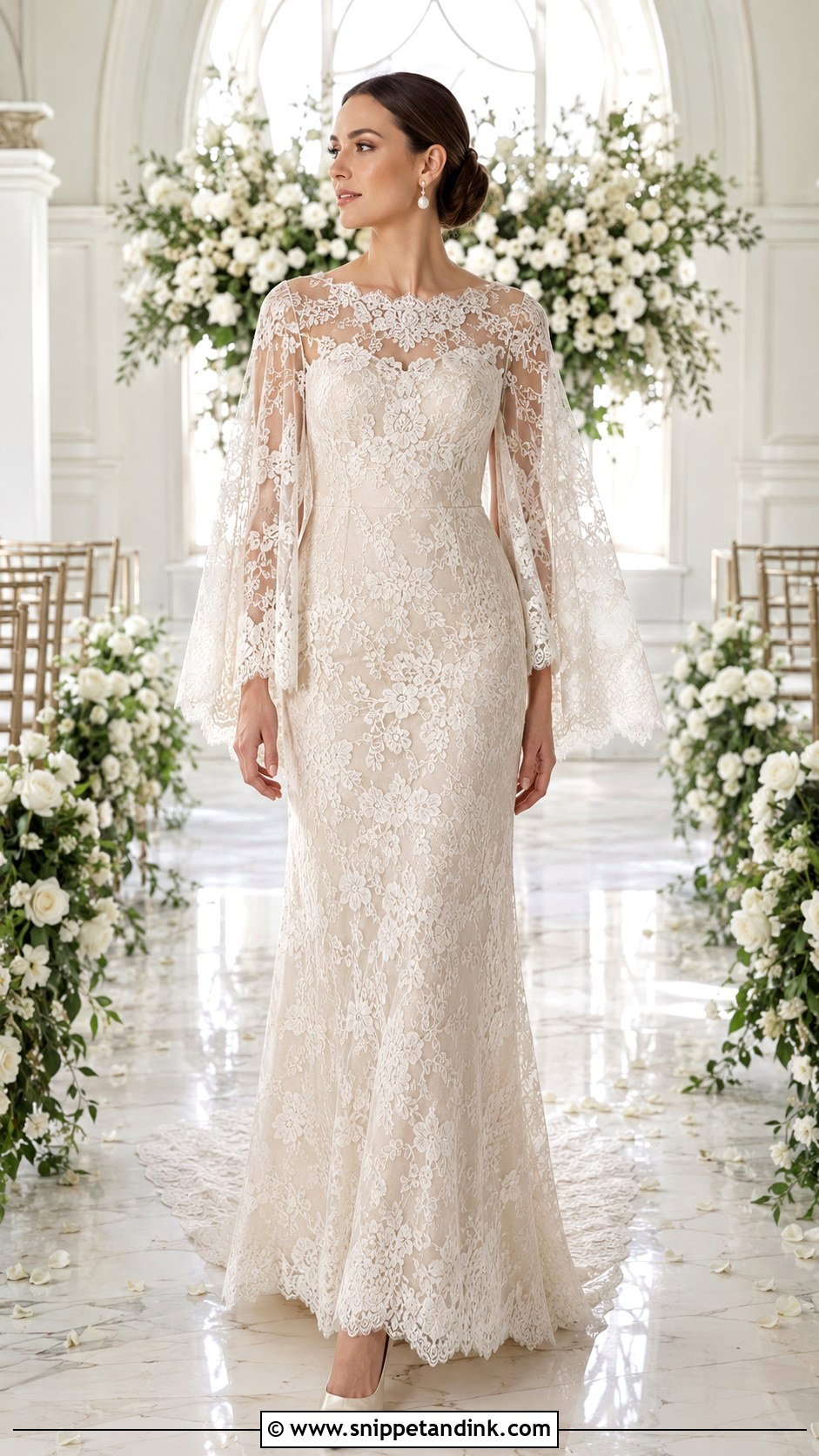 Lace Cape Sleeve Wedding Dress - Snippet and Ink - 20 Cape Sleeve Wedding Dress Ideas
