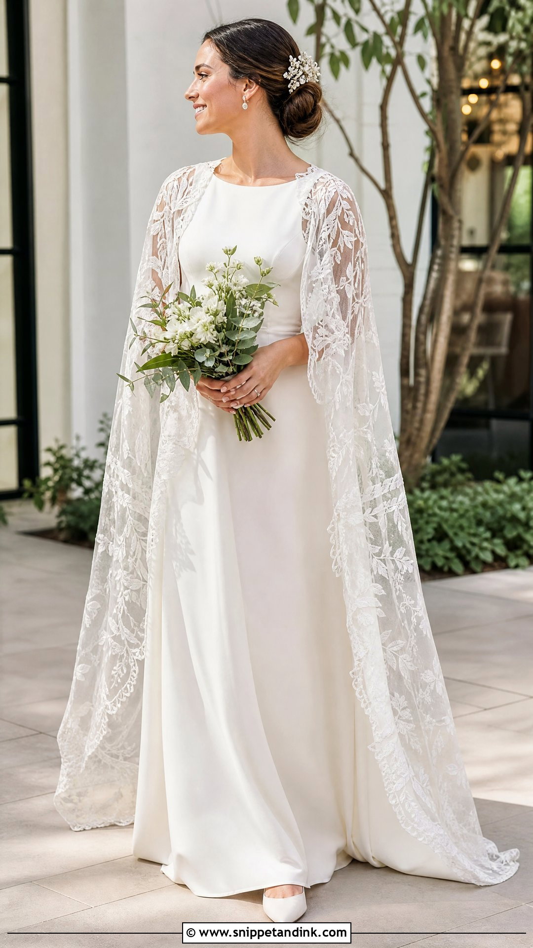 Lace Cape Sleeve Wedding Dress - Snippet and Ink - 20 Vintage Bohemian Wedding Dresses