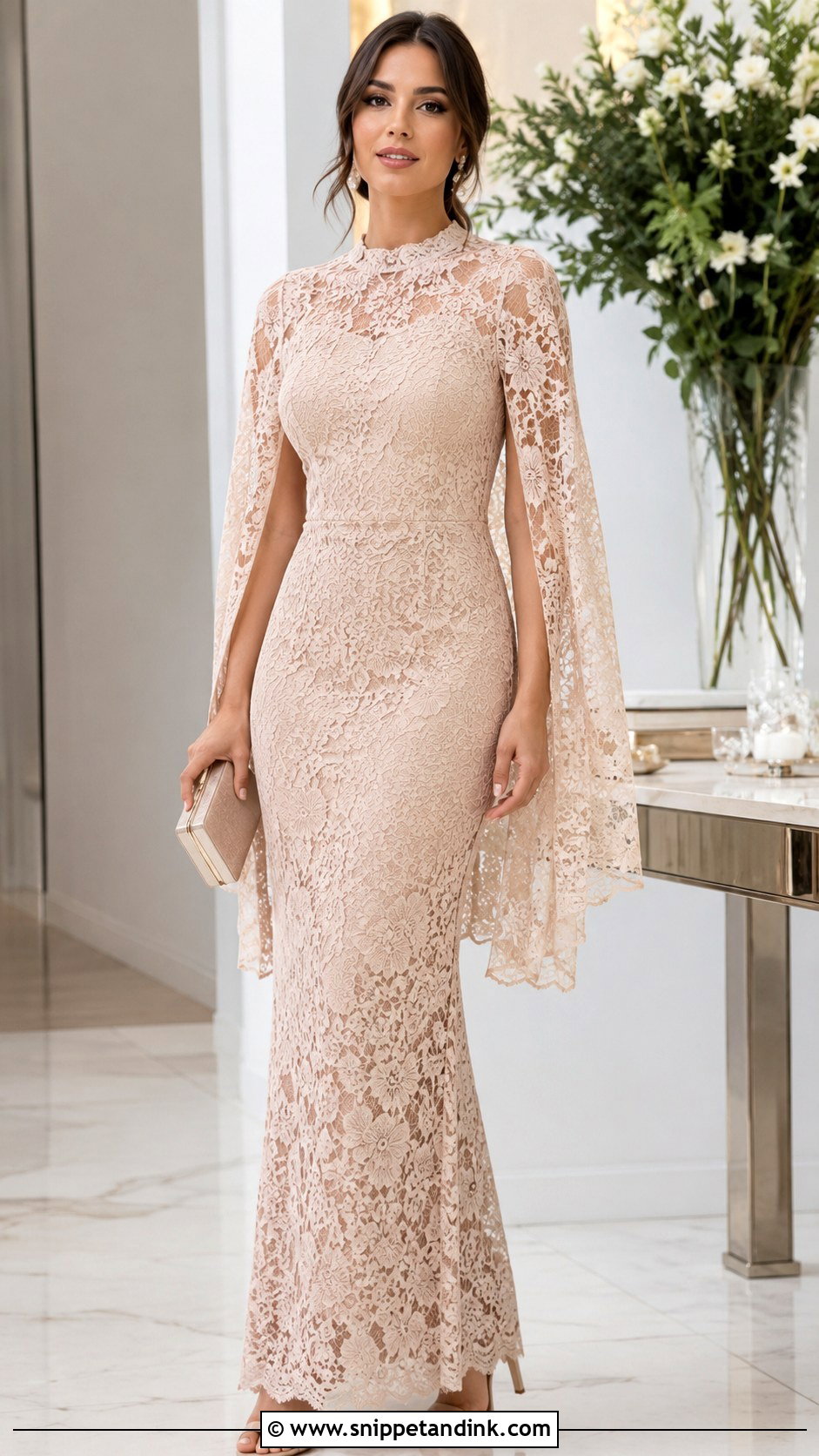 Lace Cape Sleeves Gown - Snippet and Ink - 25 Cape Sleeves Gown