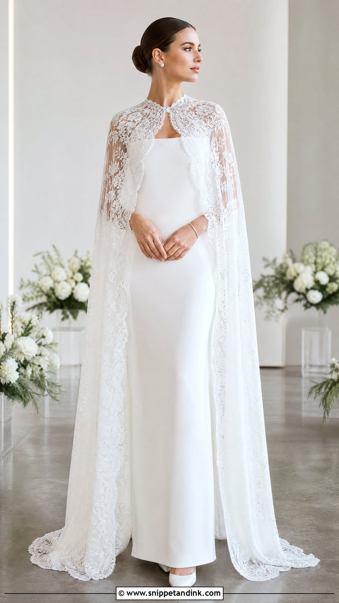 Lace Cape Wedding Dress - Snippet and Ink - 20 Lily Collin’s Wedding Dress Ideas