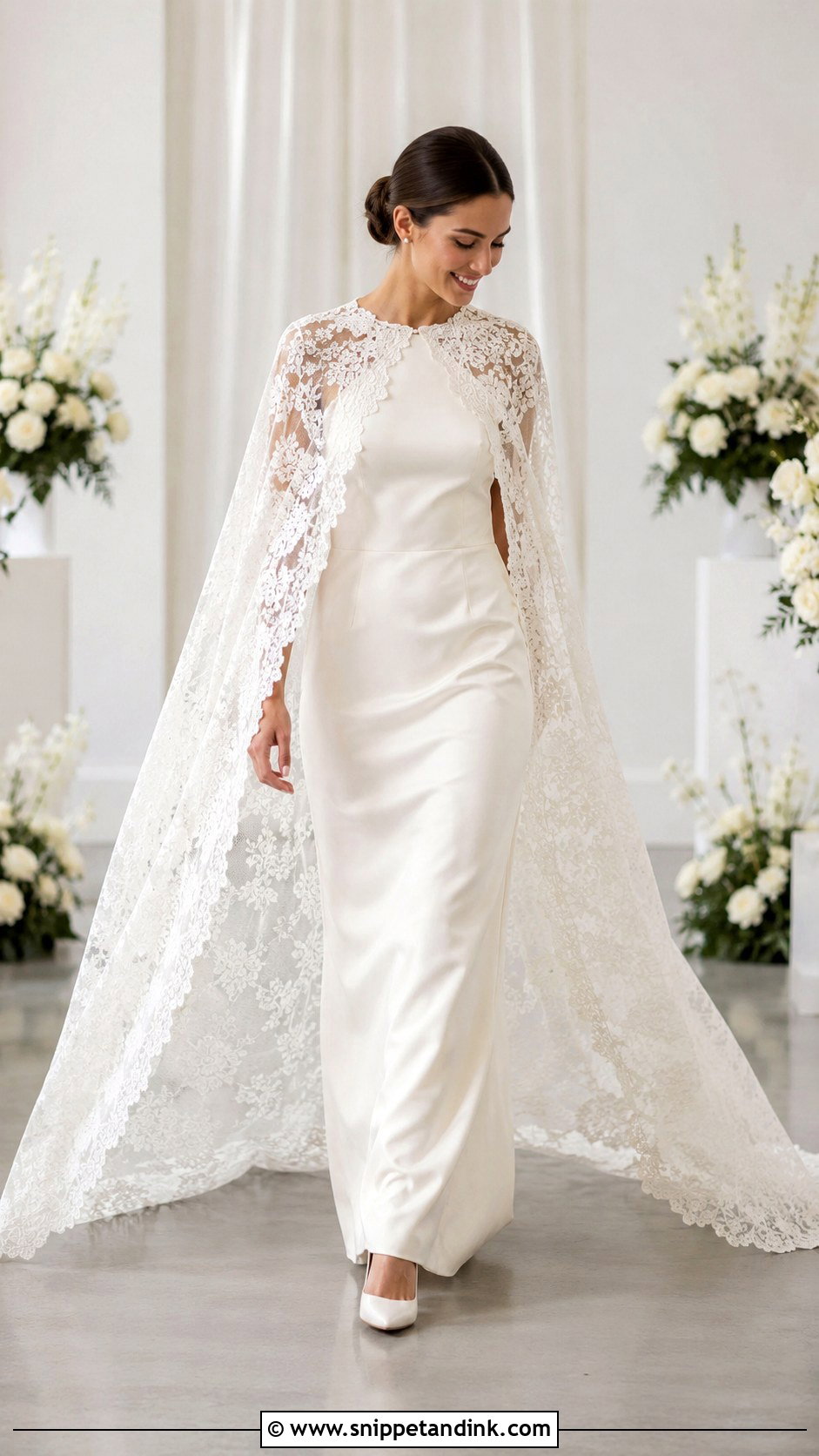 Lace Cape Wedding Dress With Simple Silhouette - Snippet and Ink - 20 Modern Lace Wedding Dress Ideas