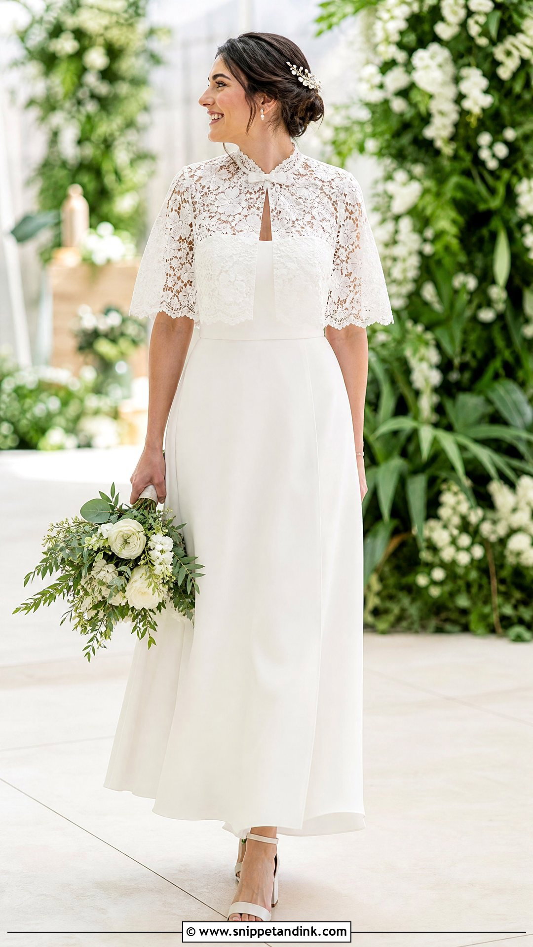 Lace Capelet With A Line Wedding Dress - Snippet and Ink - 20 Wedding Dress Capelet Ideas
