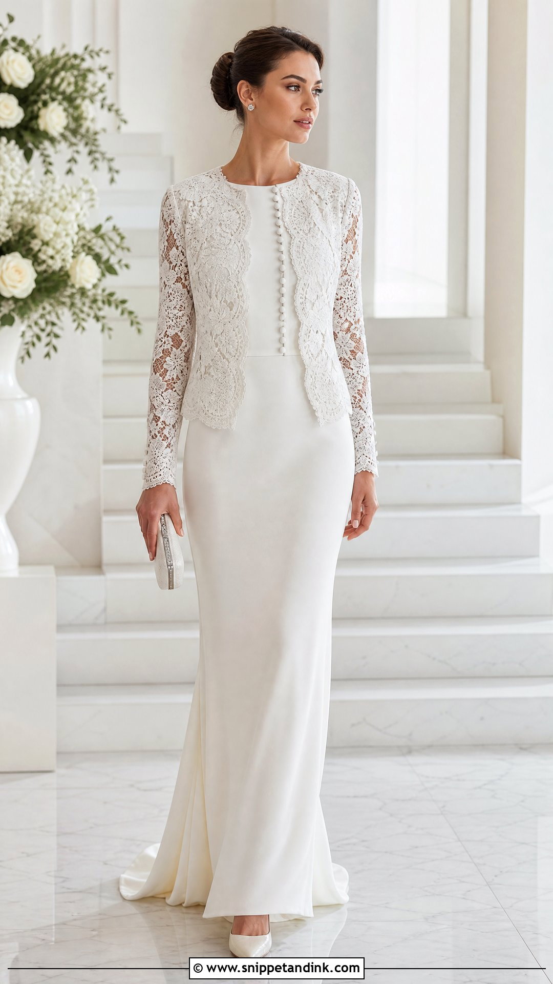 Lace Cardigan With Minimalist Wedding Gown - Snippet and Ink - 20 Wedding Cardigan Ideas