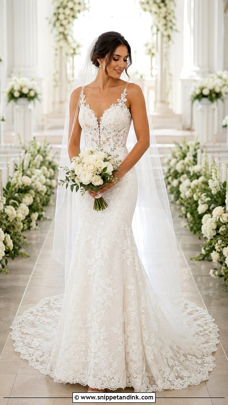 Lace Chapel Train Wedding Dress - Snippet and Ink - 20 Wedding Dress Details Ideas