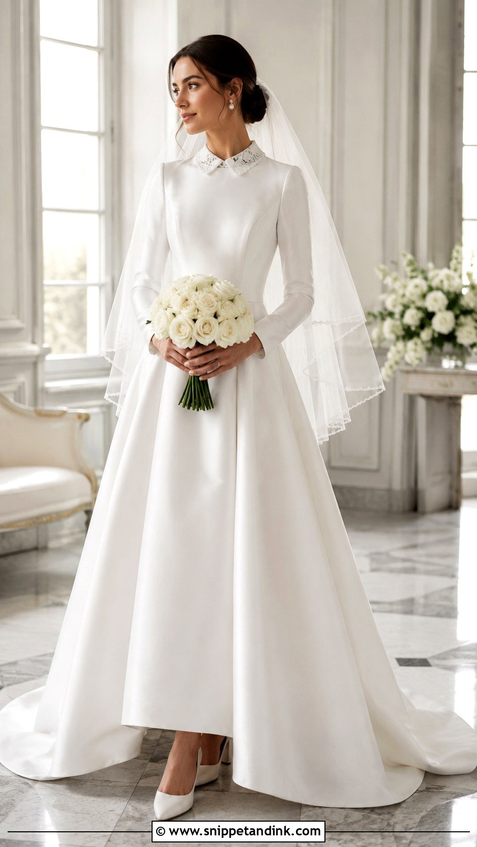 Lace Collar Satin Wedding Dress - Snippet and Ink - 20 Grace Kelly Inspired Wedding Dress Ideas