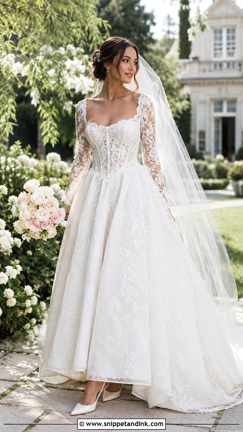 Lace Corset Long Sleeve Basque Waist Wedding Dress - Snippet and Ink - 20 Long Sleeve Basque Waist Wedding Dress Ideas