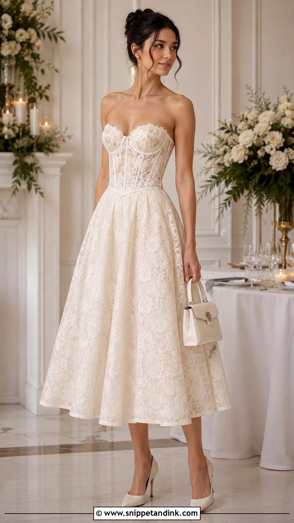Lace Corset Midi Bridal Changing Dress - Snippet and Ink - 20 Bridal Changing Dresses