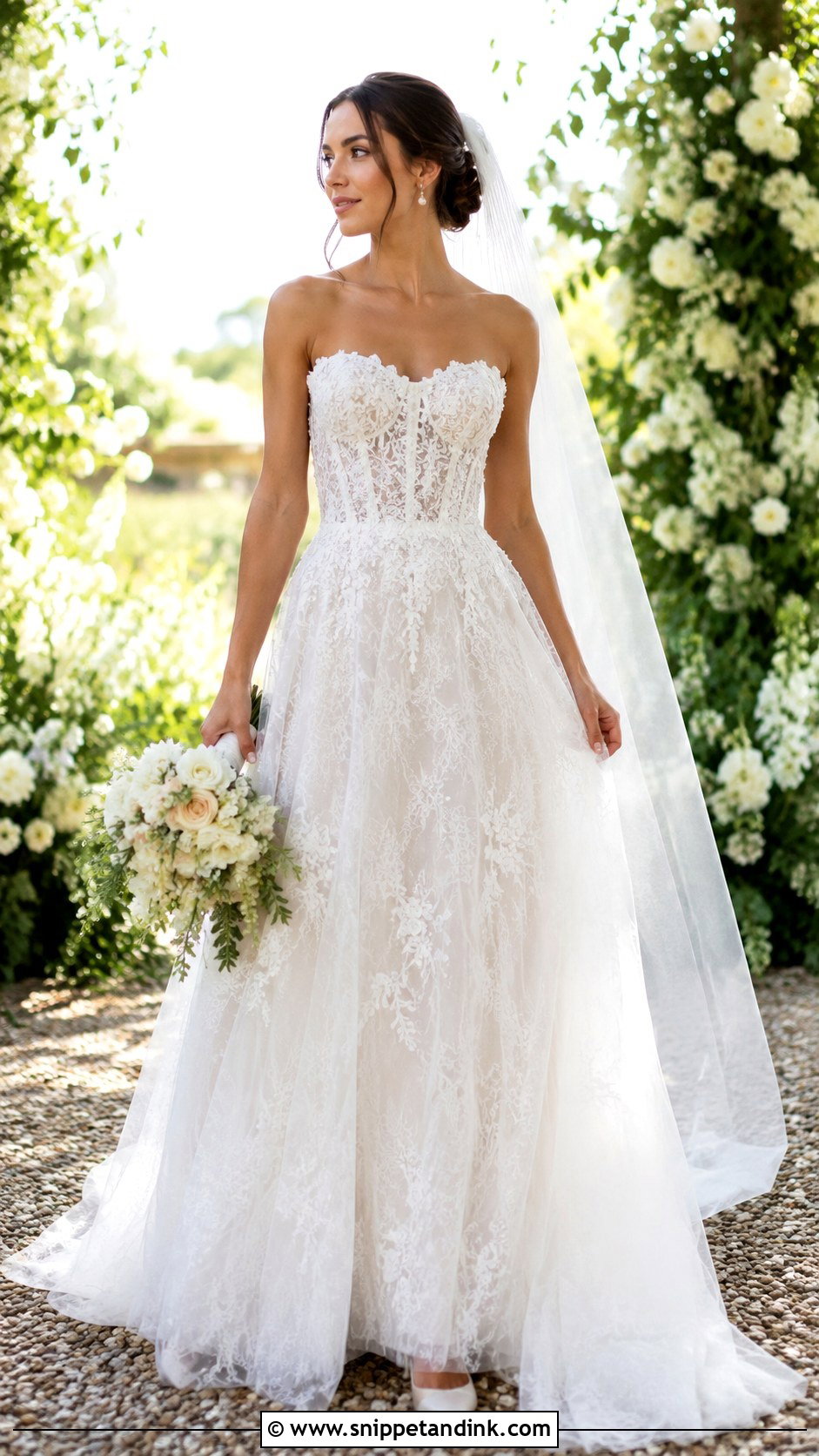 Lace Corset Wedding Dress With Floral Applique - Snippet and Ink - 25 Lace Corset Wedding Dress Ideas